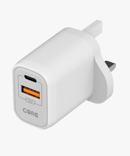 12W Dual USB-A & USB-C Wall Charger